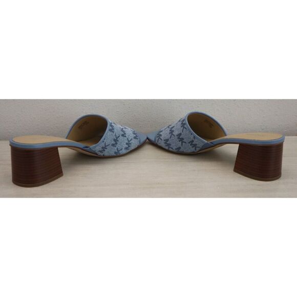 Michael Kors PV24K Women Sz 11M Blue Denim Logo Print Heeled Slides Sandals - Picture 8 of 10